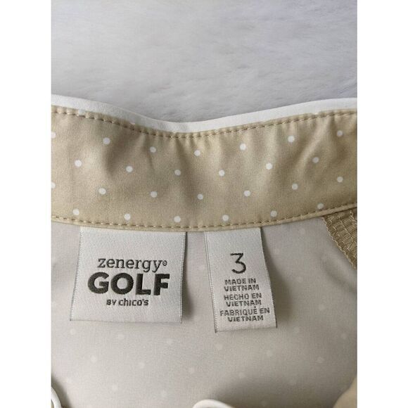 Chico's Zenergy Sz 3 / XL Extra Large Golf Gold Polka Dots Spotted Print 2 Pocke - Picture 3 of 7